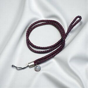 Bottega Veneta Braided Leather Phone Strap Brown With Silver Hardware Extra Long